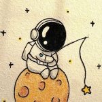 Cute Easy Doodles of Astronaut Fishing on a Moon