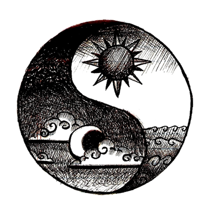 cool easy yin yang drawing with moon and sun