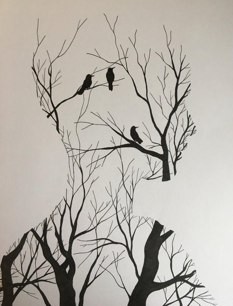 cool face drawing outline with trees and birds stuff to draw