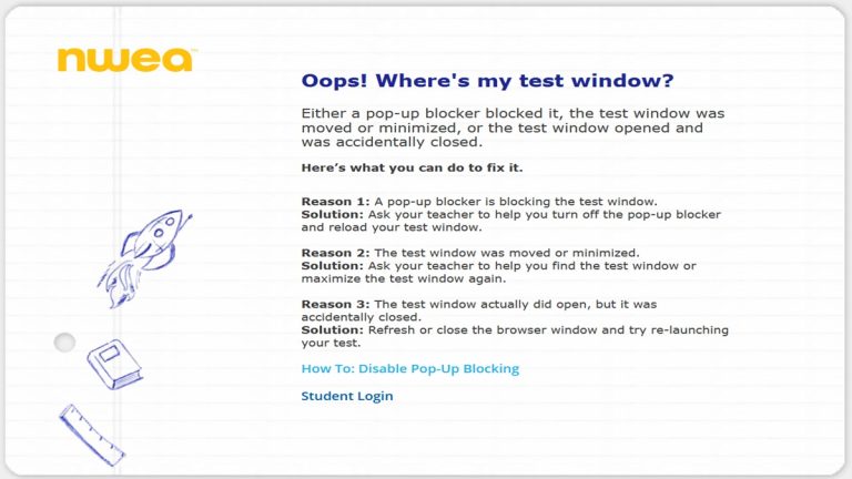 oops where is my test window nwea map test fix pop up error